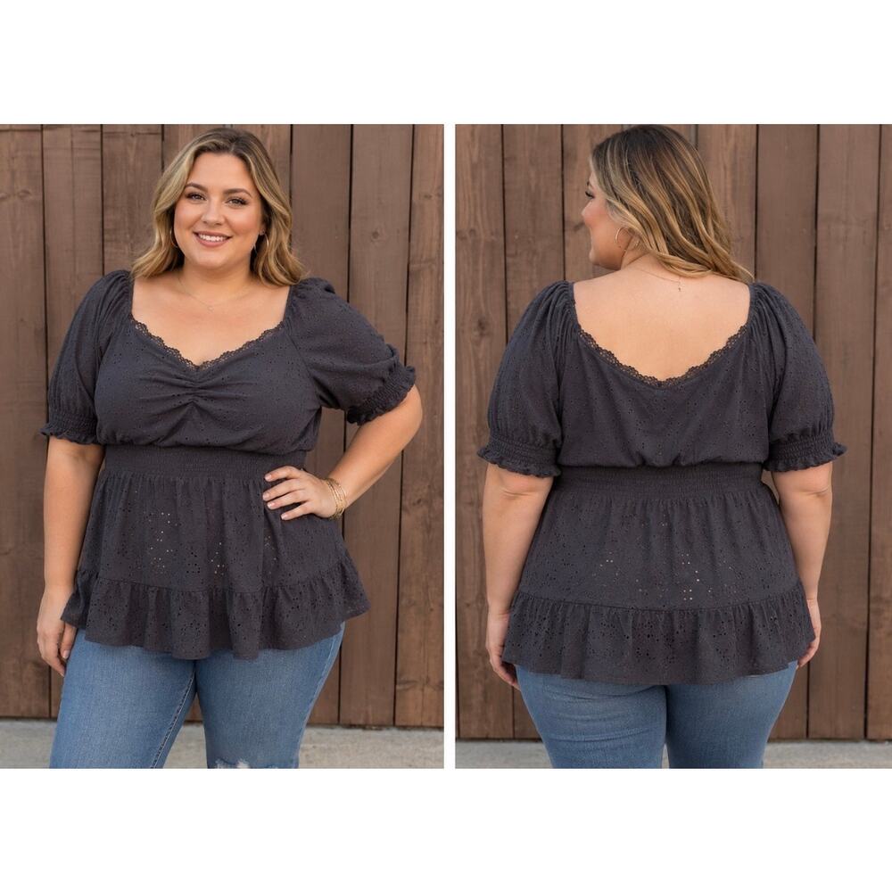 NWT Torrid Black Eyelet Babydoll Peplum Top Size 2X (18/20)